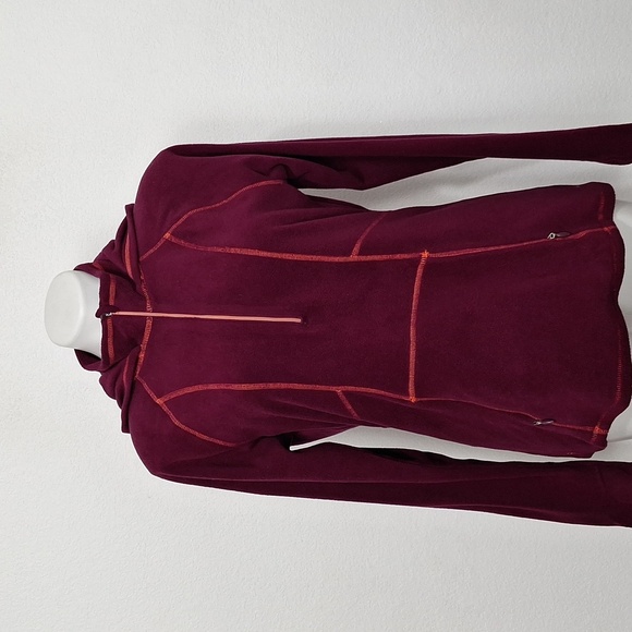 Athleta Burgundy Sporty Sky High Polartec Half Zip Pullover Embroidered Hoodie M - Picture 1 of 13